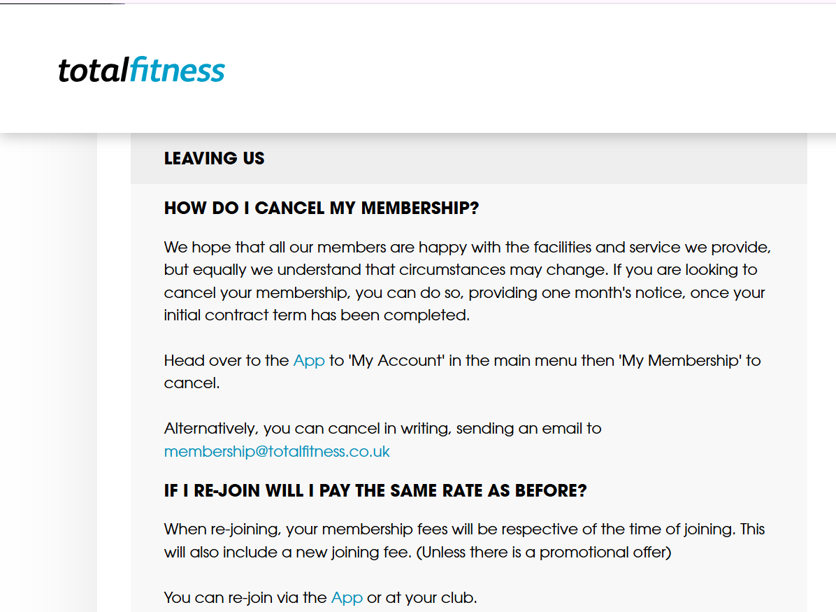 Total Fitness Gym Cancellation Policy