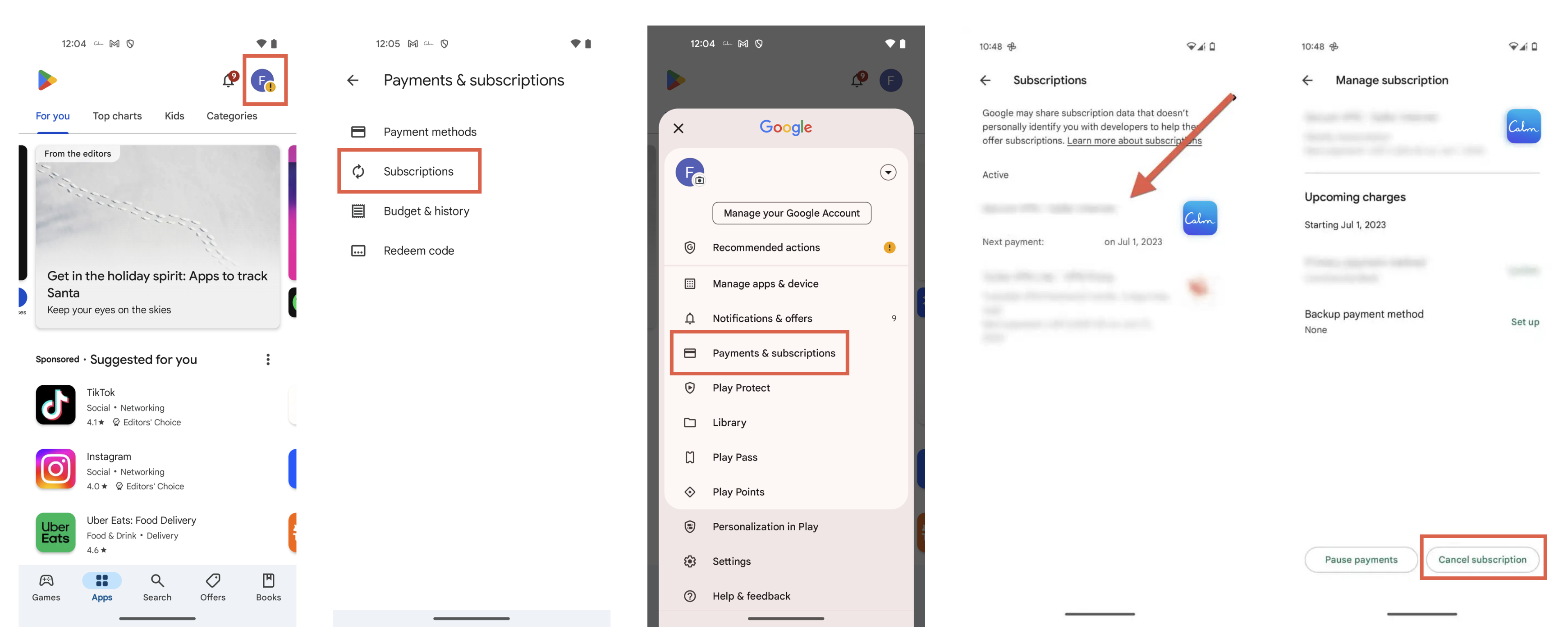 Cancel Calm App through Google Play Store