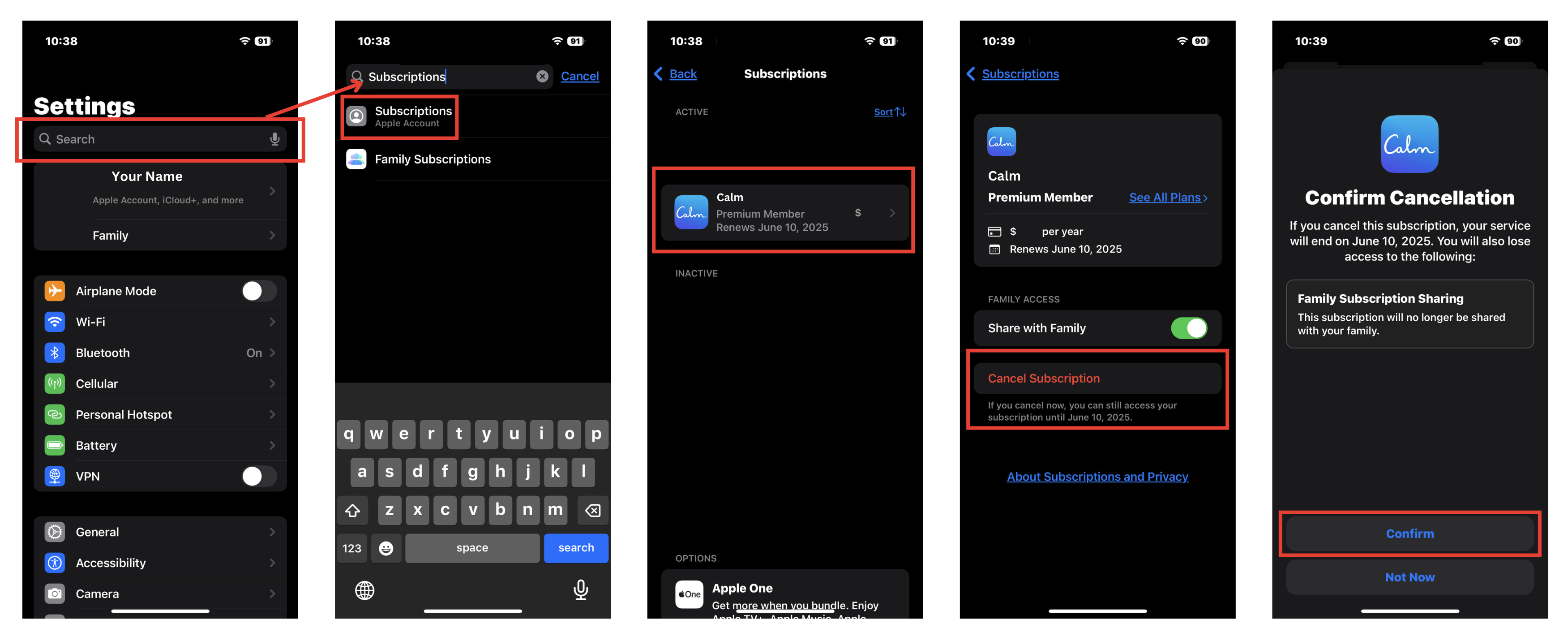 Cancel Calm App on iPhone or iPad