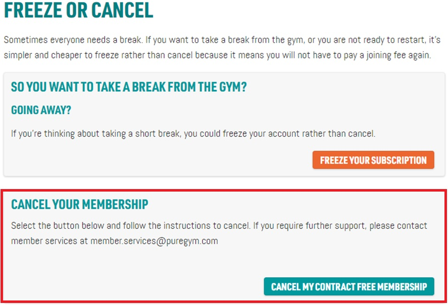 PureGym Membership cancellation dashboard