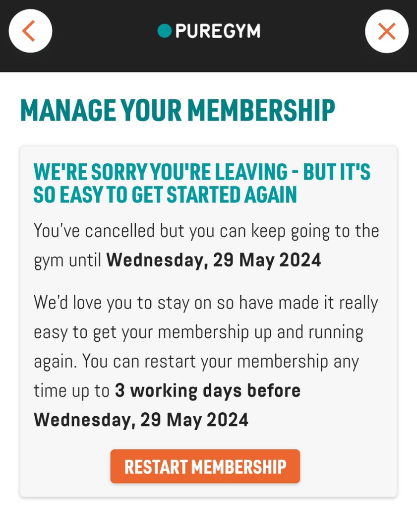 message from Puregym that you can keep using the gym till the last date 