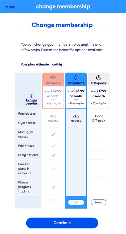 Change The Gym Group membership type 
